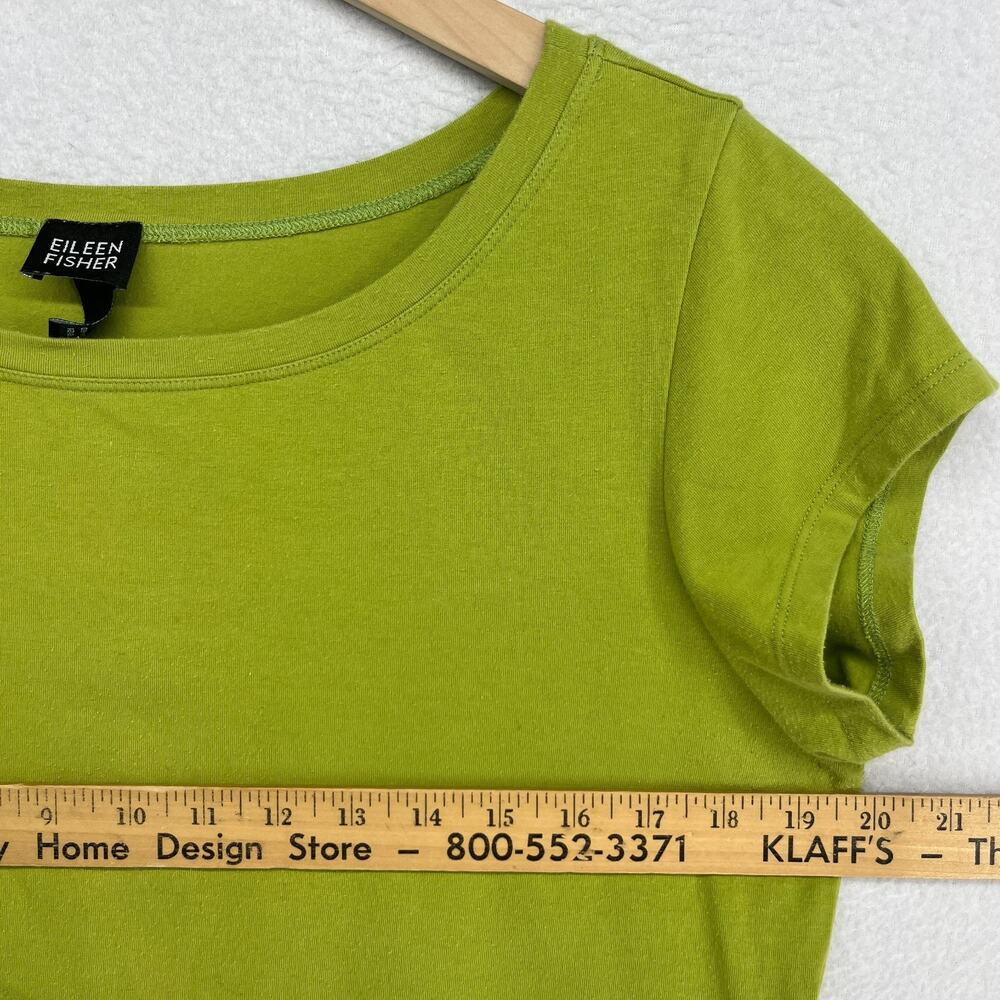 EILEEN FISHER Top L Stretch Organic Cotton Scoop Neck Cap Sleeve Green USA - Picture 7 of 9